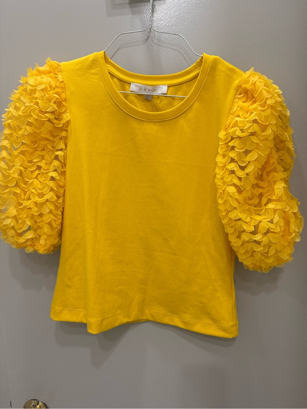 Anthropologie Brand (Flat White) Bright Yellow Puff-Sleeve Top NWT, Size XS